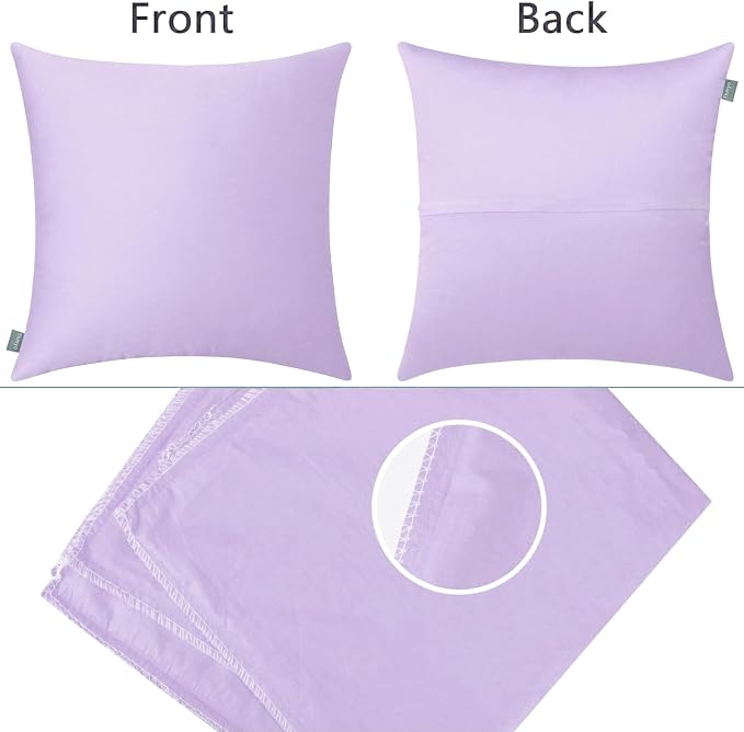 Thmyo 4-Pack 100% Cotton Comfortable Solid Decorative Throw Pillow Case Square Cushion Cover Pillowcase Sublimation Blank Pillow Covers DIY Throw Pillowcase (18x18 inch/ 45x45cm,Pale Purple)