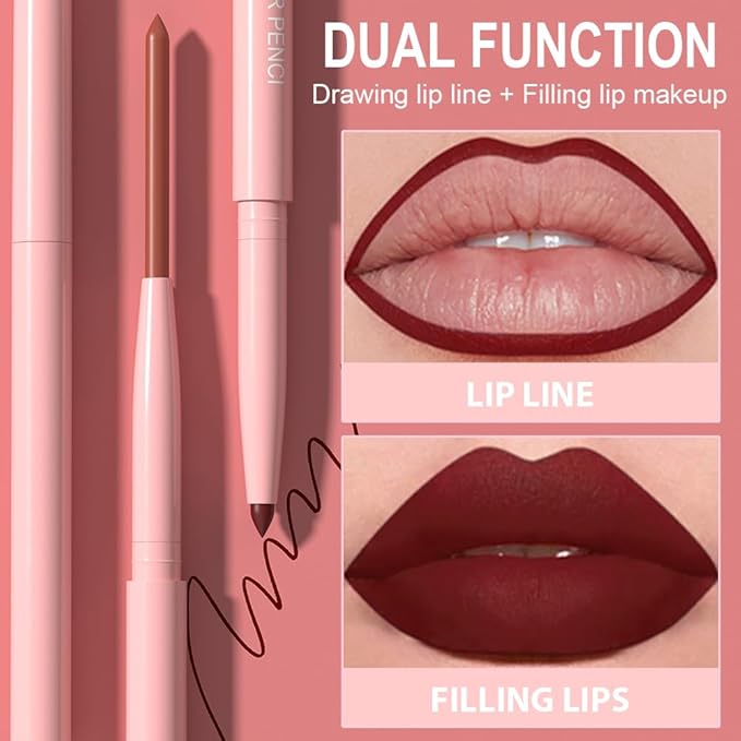 6 Pcs Retractable Natural Nude Beige Colors Lip Liner Lipstick Pencils Set for Shaping & Sculpting Lips,Mauve Maroon Dark Red Orange Chocolate Plum Creamy Matte Velvet Pigmented Crayon