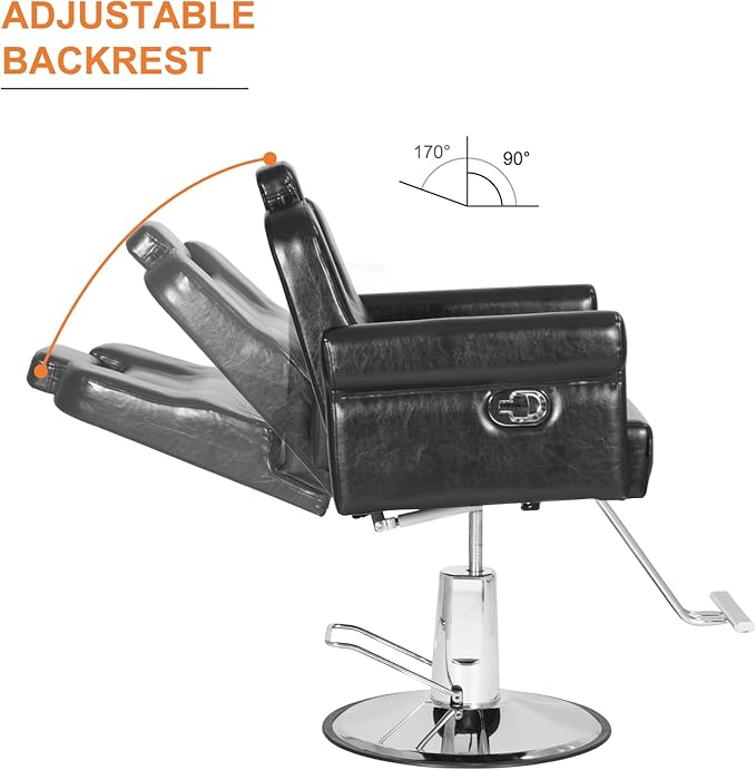 Barber Chair Recliner Salon Chair Hair Spa Chair with Hydraulic Pump, Removable Headrest, Adjustable Height 360 Degrees Swivel for Hair Salon Equipment