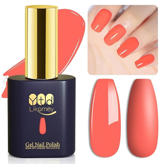 YTD Likomey Coral Orange Gel Nail Polish,15ml Salon Home DIY Manicure and Pedicure Fall Winter Soak Off UV Color Varnish,CS443