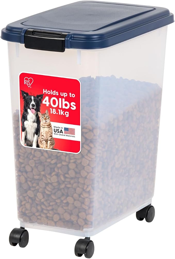 IRIS USA Dog Food Storage Container, Up to 40 lbs, Navy, Made in USA