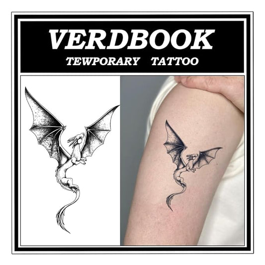 Waterproof Temporary Tattoos: 2-Sheet Tattoo Kit with Realistic Body Stickers, Semi-Permanent Tattoos for Adults Lasting 7-15 Days – Safe for Men & Women, Winged Dragon Pose Pattern