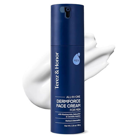 TEREZ & HONOR 6-In-1 Face Cream for Men: Korean Dermforce Anti-Aging Moisturizer Cream with Niacinamide & Bakuchiol - Reduces Wrinkles, Dark Spots, Eye Bags & Puffiness - K-Beauty Skincare 2.8oz