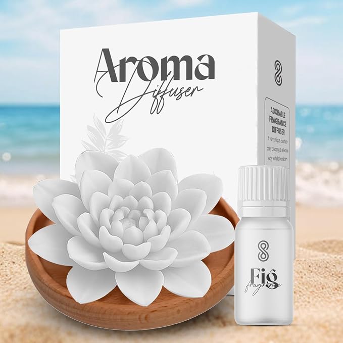 Aroma Diffuser Diatomite Peony Flower Essential Oil Diffuser with Aromatherapy Fragrant Oil for Home, Room Decor Fig Fragrance 10 ML (Diatomite Peony Flower (White))
