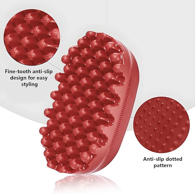Rubber Curling Hair Brush，Premium Twist Tool for Afro Hair，Ideal for Curly, Coiled, 4C Hair，Quick & Easy Styling，Red