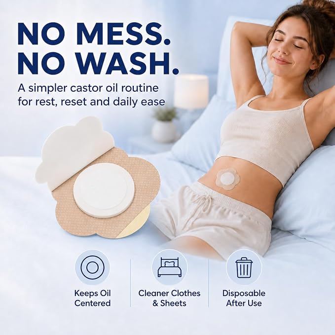10PCS Castor Oil Patches, Upgraded 3.15" Large Castor Oil Pack Wrap Organic Cotton for Belly Button, Leak-Proof & No Wash Disposable Self Patch, Breathable & Portable for Navel, Joints & Sleep