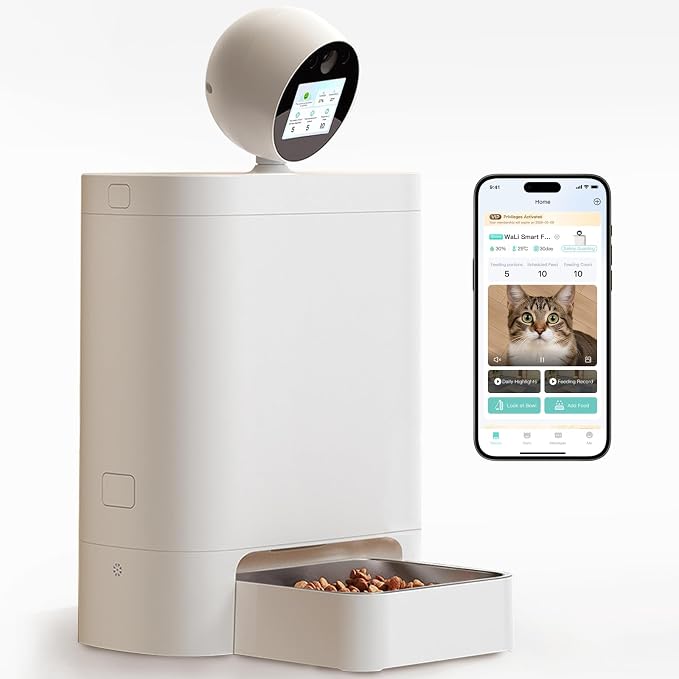 AI Smart Automatic Cat Feeder with 360° Camera, 2K HD Night Vision & 2-Way Audio, Smart APP Control, Up to 16 Meals/Day, 5.5L Timed Food Dispenser for Cats and Dogs