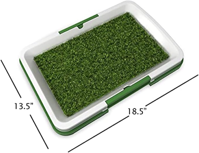 Artificial Grass Pee Pad Set for Dogs (Synthetic Plastic Grass) - Reusable Puppy Essential for Potty Training Small Pets Indoors and Outdoors by PETMAKER (Green)