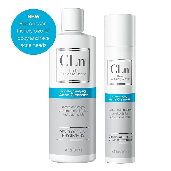 CLn® Acne Cleanser-The Only Cleanser with 0.5% Salicylic Acid Preserved with Sodium Hypochlorite for Clarifying Skin from Blackheads & Breakouts, Oil-Free & Fragrance-Free, 8 fl oz (Pack of 2)