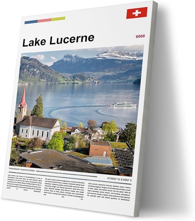 Poster Lake Lucerne Wall Art Original Design(30"x20" Unframed) Switzerland Alps Landscape Print European Travel Scenery Nature Photography Swiss Mountain View Picture