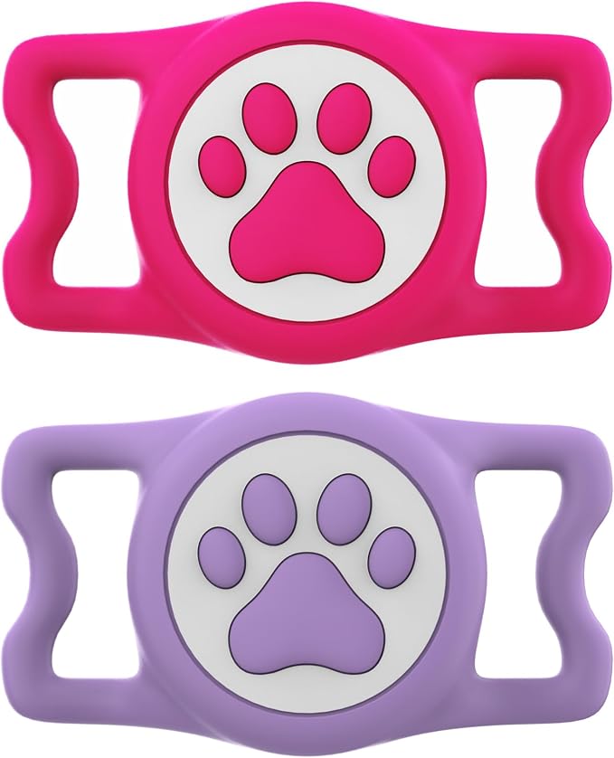 IP68 Waterproof for AirTag Dog Collar Holder, Silicone Air Tags-2 Pack for Apple Dog AirTag Holder(RosexPurple)