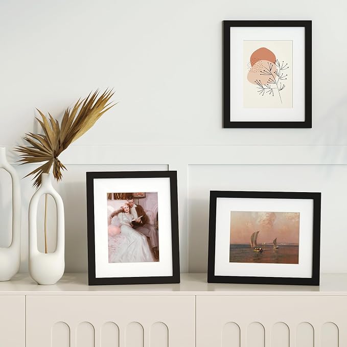 8x10 Picture Frame Set of 9, Display Pictures 5x7 with Mat or 8x10 without Mat, Multi Collage Gallery Square Photo Frames for Wall or Tabletop, Black