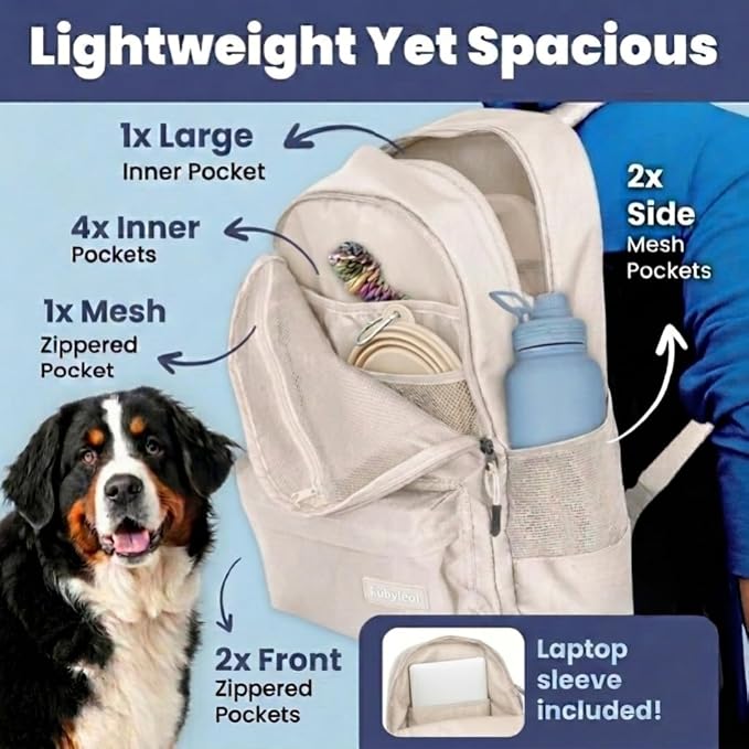 Rubyloo Dog Travel Backpack for Supplies - Dog Diaper Bag with Travel Bowls