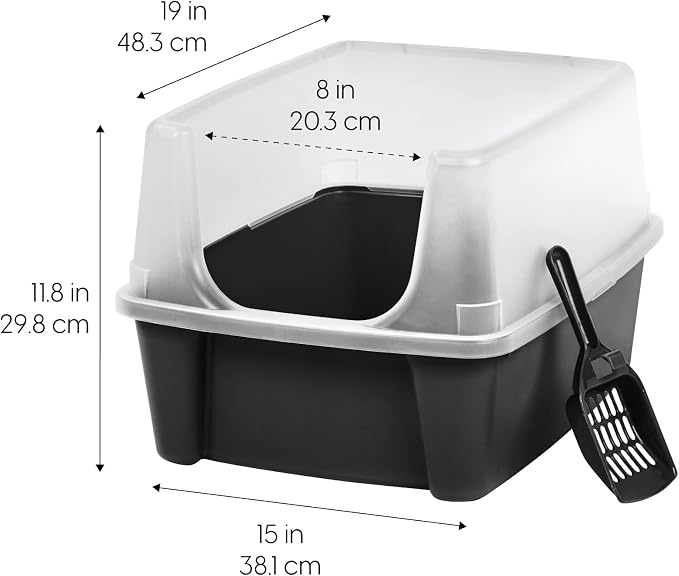 IRIS USA Large High Sided Cat Litter Box, Scatter Shield | High Kickers, Kick-Proof Sides, Extra Deep Pan, Raised Edge Protection, Keeps Floor Clean, Easy Daily Scoop