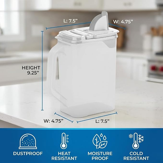 Cereal Containers Storage Set - 2 Pack 4 Quart Plastic Food Storage Containers with Lids, Airtight Flour Sugar Storage Containers & Cereal Dispenser with Pour Spout for Kitchen Pantry Organization