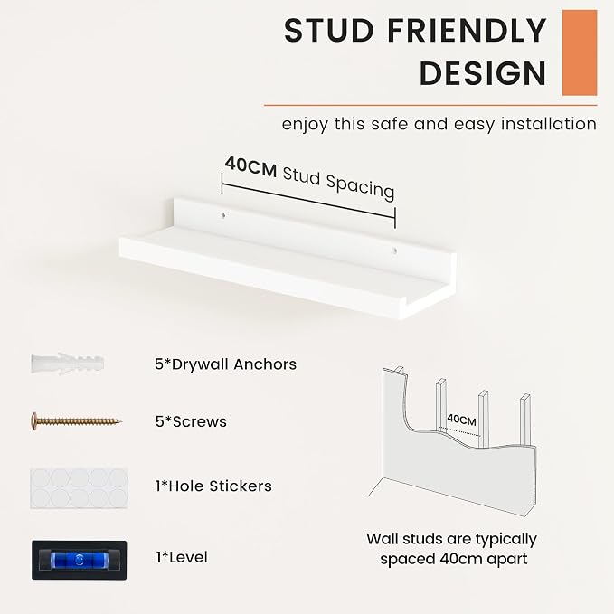 Picture Ledge Shelf, Floating Shelves for Wall, 16" W Set of 2, White | FSC Certified Engineered Wood, Wall Mounted Bookshelf, for Nursery Living Room Bedroom, Pre-Drilled, Easy Install