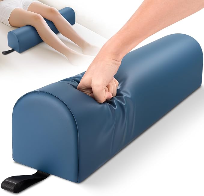 Noverlife 3/4 Round Massage Bolster, 26x6x6 inch Leg Bolster for Massage Table with Strap Handle PU Leather Bolster Pillow for Legs, Physical Therapy Bolsters Under Back Knee Ankles Pain Relief - Blue