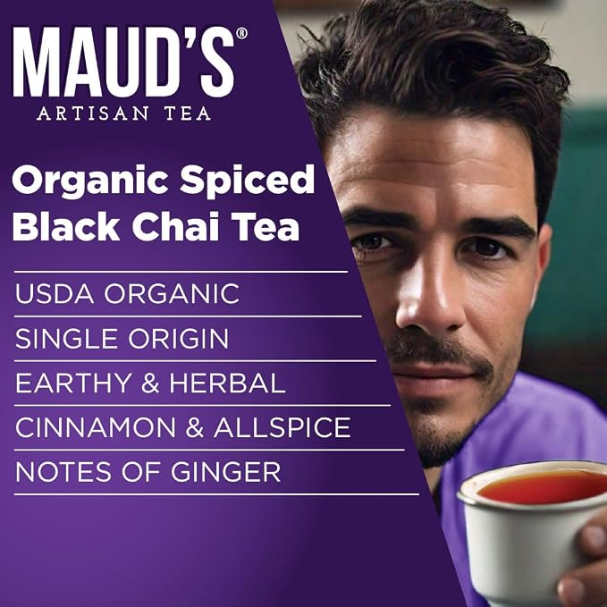 Maud's Organic Chai Tea Pods, 24 ct, Single Serve Tea Pods – 100% Gourmet Blended Tea Leaves, Compatible with Keurig K Cups Maker