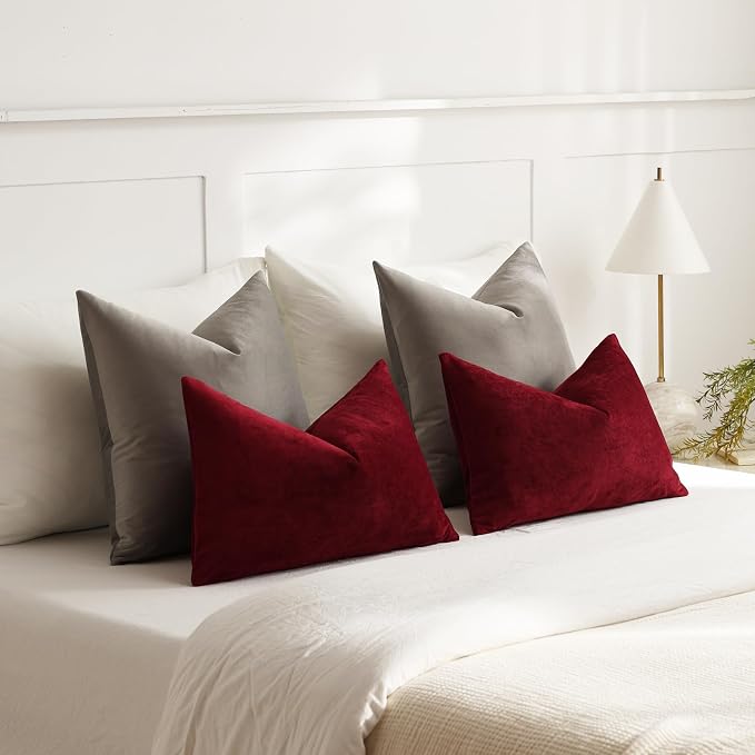 Throw Pillow Covers 16x16 Light-Grey: Pack of 2 Cozy Soft Velvet Square Modern Luxury Decorative Throw Pillow Cases for Sofa Couch Living Room Bed Home Decor