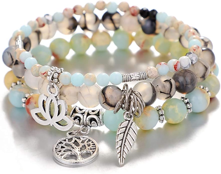UEUC Tree of Life Yoga Healing Stone Bracelets,Multilayer Lotus Chakra Stone Reiki Bracelet Sets,Anxiety Crystal Natural Stone,for Women Stress Relief