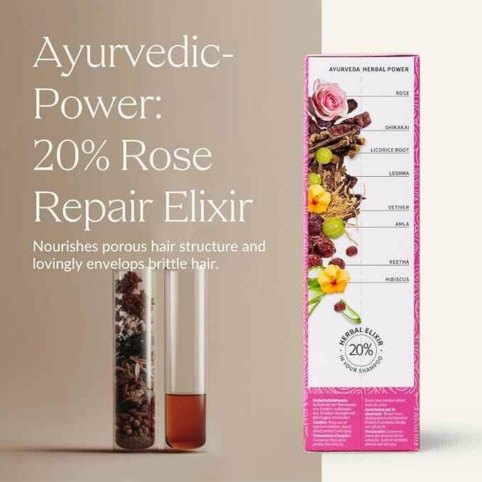 khadi ROSE REPAIR Ayurvedic Shampoo - Intensive regeneration & nourishing care for damaged hair - 100% natural & silicone-free - 6.7 fl oz