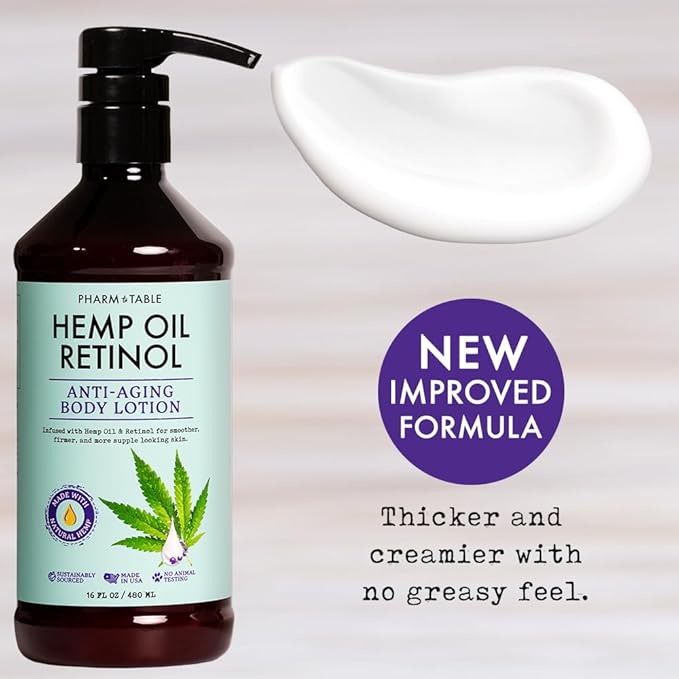 PHARM TO TABLE Hemp Oil Retinol Anti Aging Body Lotion 480ml