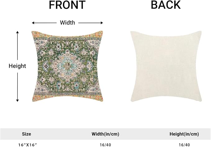 AEIOAE Boho Pillow Covers 16x16 Inch Set of 2,Carpet Pattern Throw Pillows Case,Sage Green Yellow Ethnic Design Outdoor Decorative Square Linen Farmhouse Decor Cushion Covers for Home Sofa Bed Couch