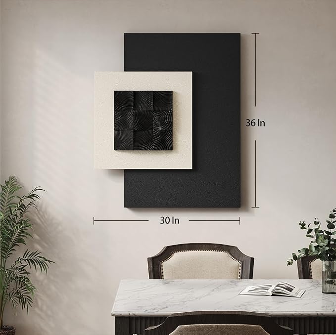 Cuspin Large 3D Wood Textured Wall Art, Black and White Modern Artwork for Walls, Abstract Minimalist Geometric Wooden Wall Decor for Living Room Bedroom Dining Room Hallway Office