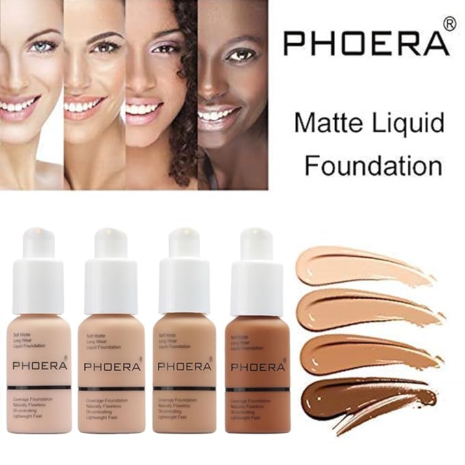 2 Pack PHOERA Foundation,Flawless Soft Matte 24 HR Oil Control Concealer Makeup,Full Coverage Foundation for Women and Girls (101 Porcelain)