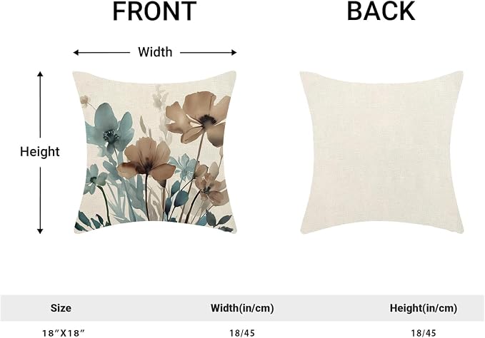 Spring Floral Pillow Covers 18x18 Inches Set of 2 Blue Brown Floral Throw Pillow Covers Outdoor Rustic Summer Flower Decoration Pillowcase Farmhouse Decorative Cushion Cover For Home Sofa Couch