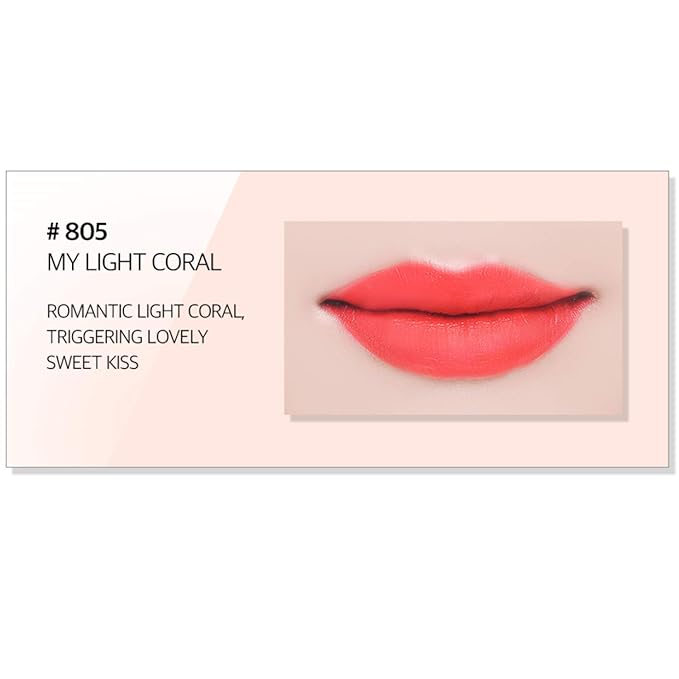 bom My Lipstick #805 Light Coral Long Lasting Strong Coral Matte Lipstick Velvet Texture