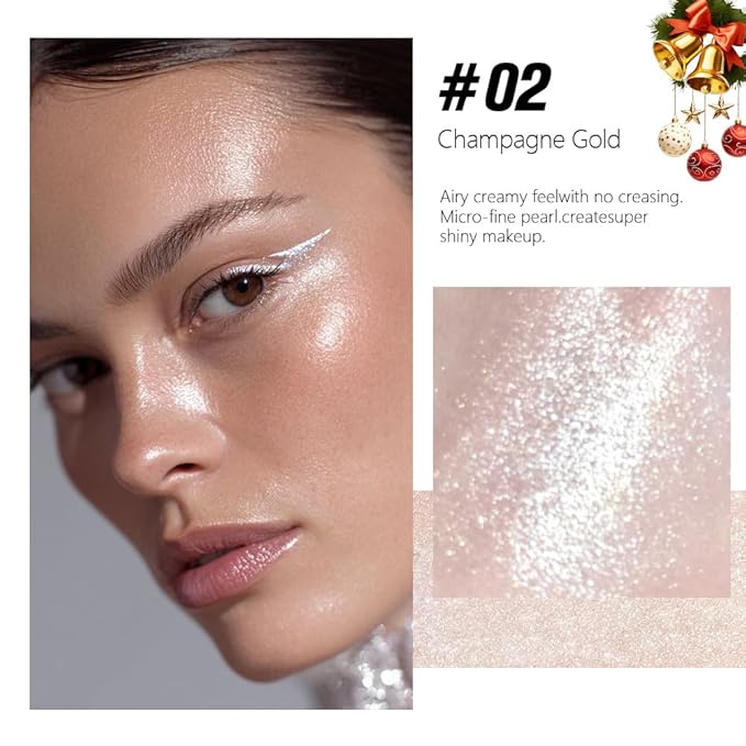 Champagne Sparkle Glitter Shimmer Highlighter Makeup Palette for Women, Champagne Gold Buttery Creamy Powder Highlighter Eyeshadow Palette Vegan, Built-in Mirror & Brush – Girls Christmas Gifts