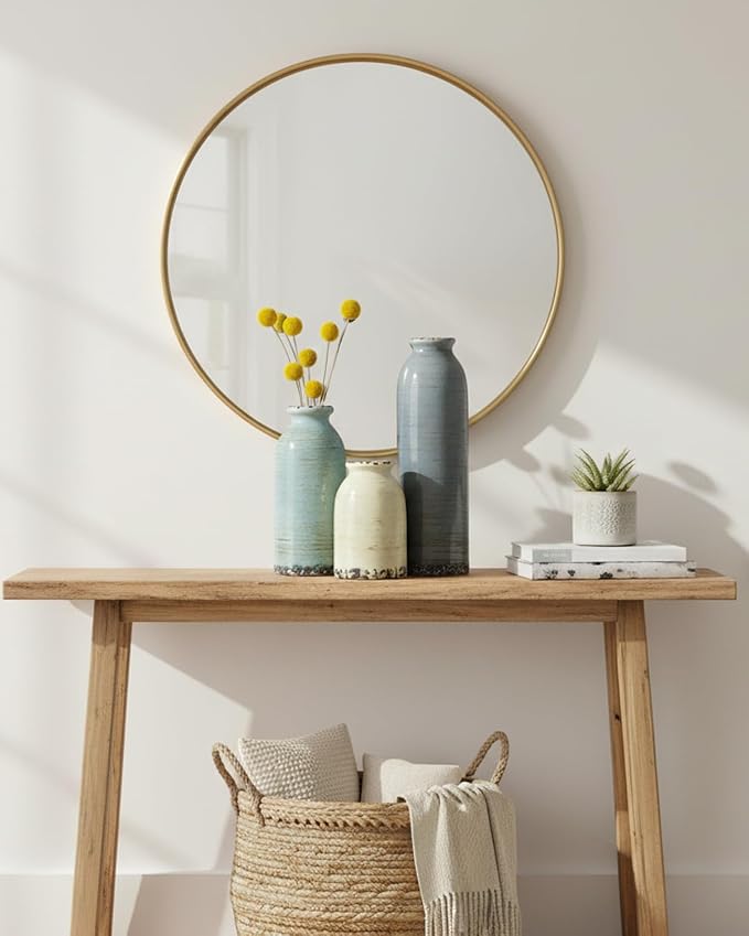 Modern Pottery Vase Set of 3, Neutral Ceramic Bottle Vases for Home Decor | Morandi colors and glazed rustic finish for flowers, table centerpieces, shelves and living rooms