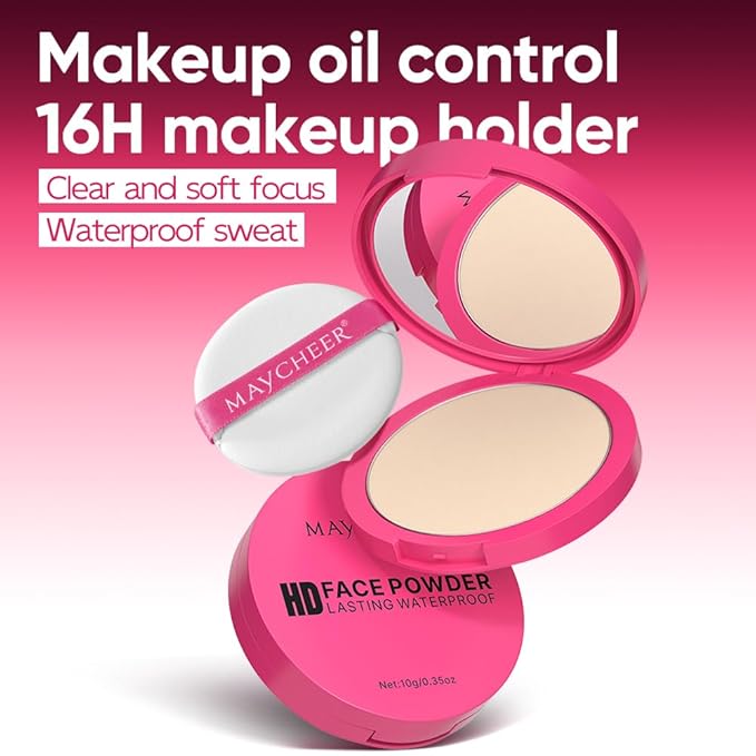 LAMUSELAND Pressed Powder Compact, Oil Control Brighten Skin 6 Colors Face Powder, Whitening Highlighting Face Makeup Tools for Women Girls (CG04)
