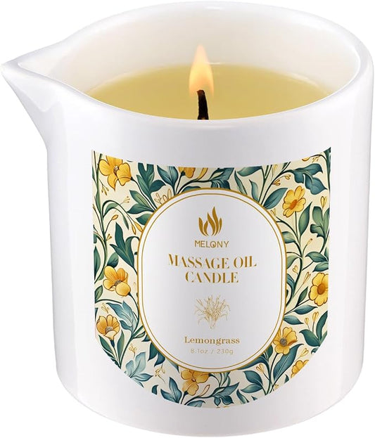 MELONY Massage Candle | Gentle Softening for Nourished, Hydrated, Balanced Skin | 230 g / 8.1 oz (Lemongrass)