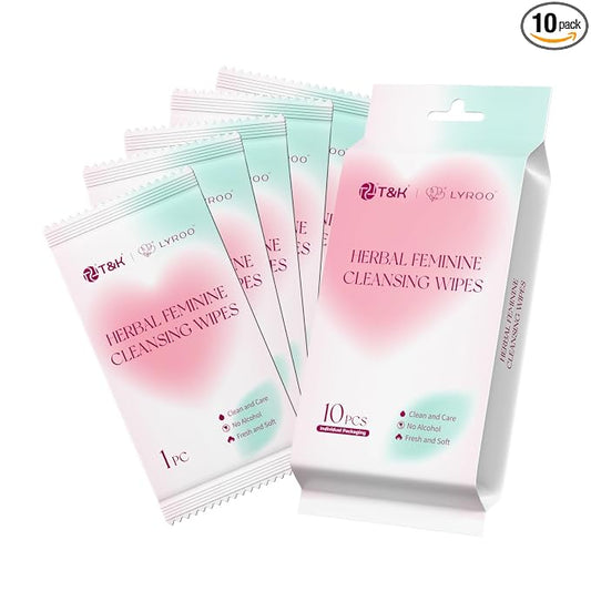 T&K Herbal Intimate Wipes 10 Pcs, pH Balanced for Sensitive Skin | Individually wrapped, gentle daily use, natural botanicals, pH balanced intimate care, sensitive skin friendly