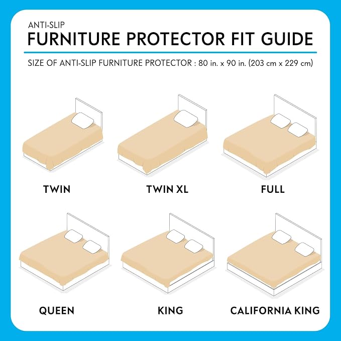 Paw Inspired Non-Slip Couch & Furniture Protector (Anti-Slip, Beige) | Waterproof, Washable Bed & Couch Cover for Dogs, Cats, and Pets, 80x90 Inch Size