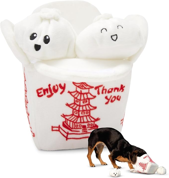 BarkBox Andi's Dumplings 4-in-1 Interactive Plush Dog Toy | Squeaky Dog Chew Toy with Ball Inside and Crinkle Layers - For Large Dogs and Puppies