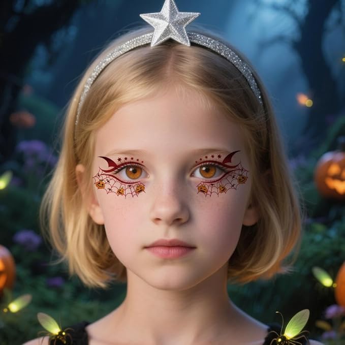 10 Sheets Halloween Temporary Tattoos Colorful Eye Fake Tattoos Halloween Mixed Styles Spider Web Tattoos Waterproof Cobweb Tattoo Cute Pumpkin Ghost Stickers for Kids Boys Girls Body Art Makeup