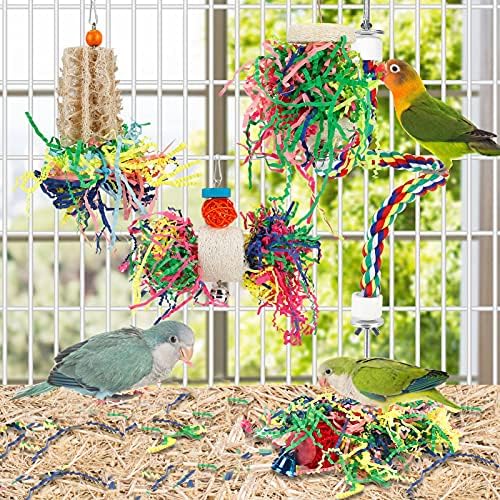 Bird Shredding Foraging Toys Parakeet Toy Chewing Hanging Toy Shredded Paper Bird Cage Accessories Bird Rope Perch for Conure Cockatiel Budgies Lovebird Parrotlet