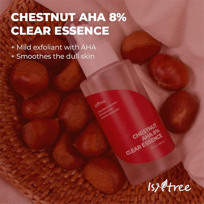 ISNTREE Chestnut AHA 8% Clear Essence 100ml, 3.38 fl oz | Tightening pores Chemical Facial Essence for Dead Skin Cells upcycling Ingredients Chestnut Shells | Korean Skincare