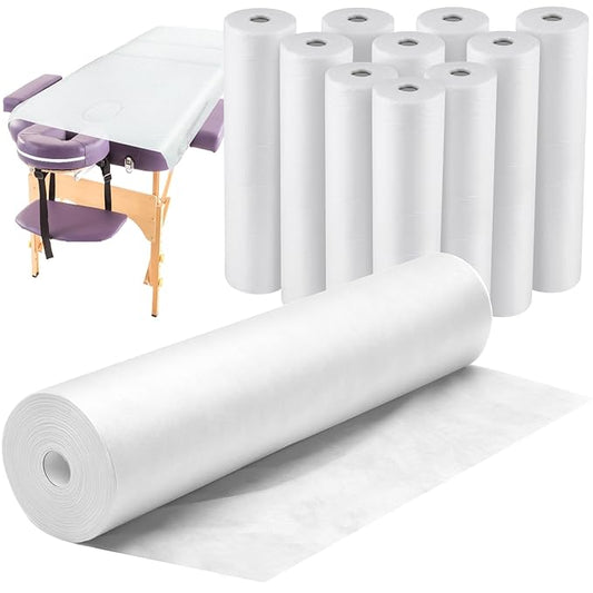 Tudomro 10 Rolls Disposable Non Woven Bed Sheets 24 x 71 Inch Massage Table Paper Covers Non Woven Fabric Massage Sheets Waterproof Spa Breathable Bed Cover for Beauty Salon (White)