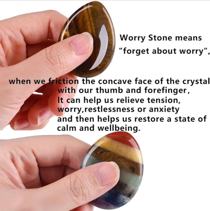 QINJIEJIE Crystal Thumb Worry Stone for Anxiety Healing Crystals Chakra Stones Tiger's Eye Water Drop Palm Worry Stones Meditation Crystal Stress Relief Items Gift for Him Stocking Stuffers 2PCS