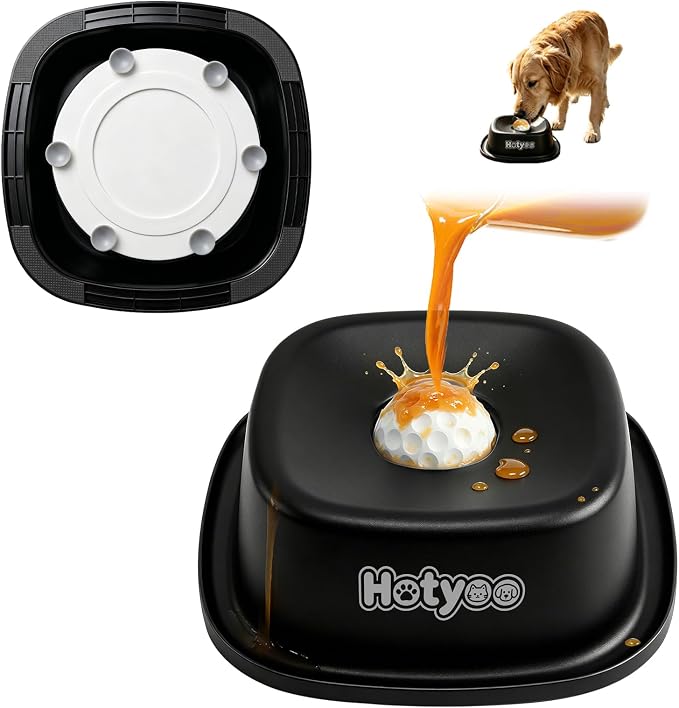Dog Lick Bowl with Rolling Ball, Slow Feeder Lick and Roll Bowl for Dogs Liquid Treat, Dog Licking Bowl for Yogurt & Broth 350ml Large Capacity Non-Slip Base, Daily Meal & Post,Patent Pending(Black)