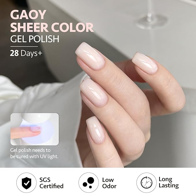 GAOY Nude Jelly Gel Nail Polish, 16ml Sheer Translucent Netural Soak Off Gel Polish, UV Light Cure for Nail Art DIY at Home, 2948 Sheer Opal