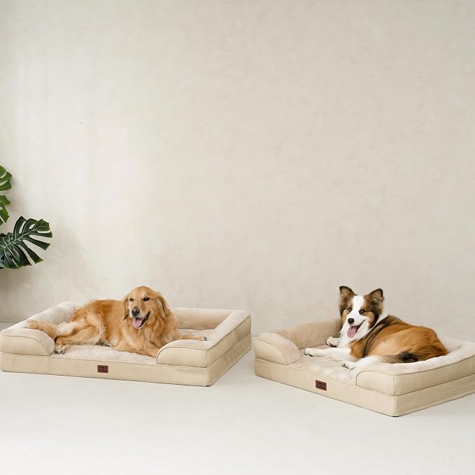 EHEYCIGA Orthopedic Extra Large Dog Bed, Waterproof Washable XL Pet Bed 44" | Non-Slip Bottom and Egg-Crate Memory Foam Big Dog Couch Bed with Washable Removable Cover, Greige, 44Inch