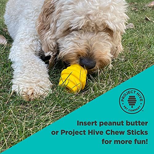 Hive Chew Toy for S/M Dogs – Yellow/Unscented – Chew, Fetch, & Treat-Dispensing Enrichment Toy, Floats, Made in USA, Pairs with Hive Chew Sticks for S/M Dogs for Longer-Lasting Play