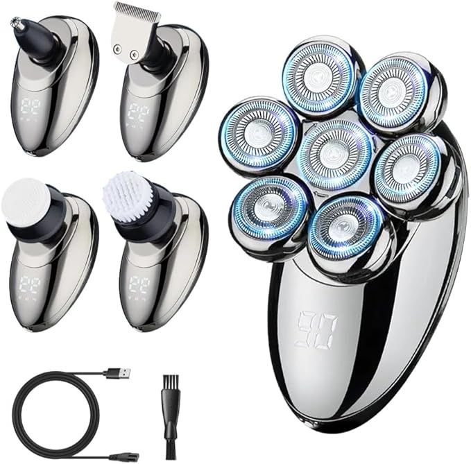 Head Shavers for Bald Men Electric Razor Dry/Wet IPX8 Waterproof 5 in 1 Head Razor Rechargeable LED Display High Speed Motor Head Shaver for Face Body Ear Nose Trimmers Cordless Portable Shaver