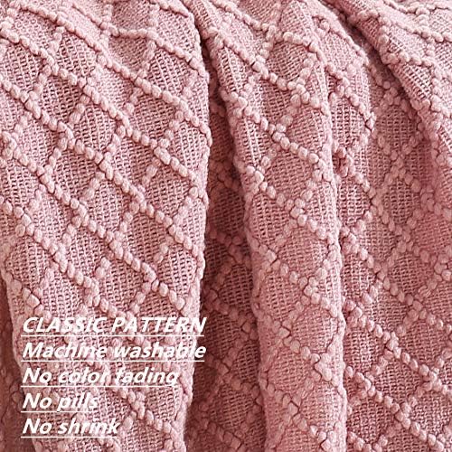 CREVENT Light Blush Pink Knit Throw Blanket for Couch Sofa Chair - Soft and Decorative for Spring Summer (50''X60'' Dusty Pink/Pale Pink)