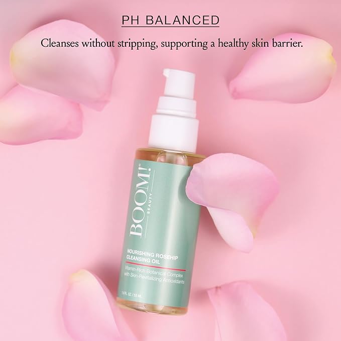 Rosehip Cleansing Oil Gentle Makeup Remover - Oil Cleanser for Sensitive Skin Double Cleansing - Dermatologist Tested Face Cleanser with 14 Botanical Complex pH Balanced - 1.8 fl oz